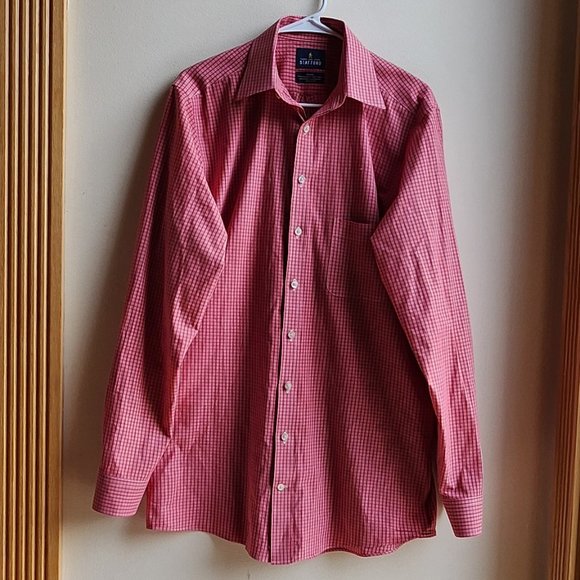 Stafford Red Check Button Down Shirt Size Large - Picture 8 of 16
